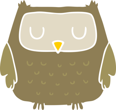 Bir insan tarafından çizilmiş düz renkli çizgi film baykuşu