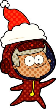 Mutlu astronot eli bir insan tarafından çizilmiş Noel Baba şapkasının çizgi roman çizimi