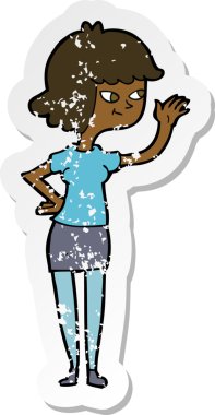 Bir insan tarafından çizilmiş, karikatür dostu bir kızın gerilmiş çıkartması.