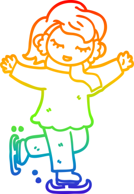 Gökkuşağı gradyan çizgi çizimi Bir insan tarafından çizilen buz pateni kız çizgi