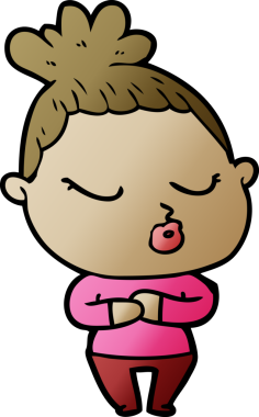 Bir insan tarafından çizilmiş sakin bir kadın çizgi filmi.