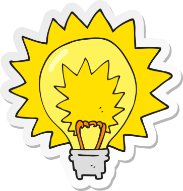 Bir insan tarafından çizilmiş çizgi film ampulünün çıkartması.