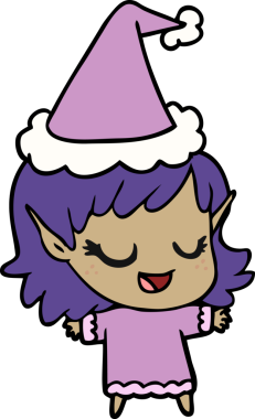 Bir insan tarafından çizilmiş Noel Baba şapkası takan elf bir kızın çizdiği mutlu el çizgisi.