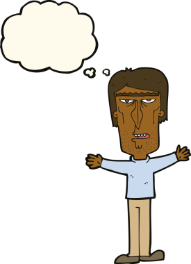 Bir insan tarafından çizilmiş düşünce baloncuğu olan kızgın bir adam.