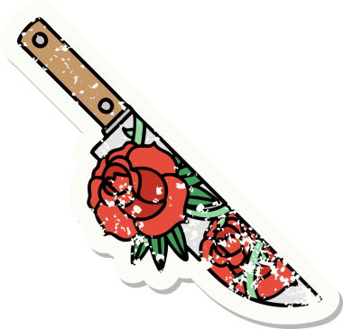 Geleneksel bir hançer stili ve bir insan tarafından çizilmiş çiçek dövmesi.