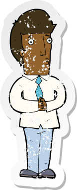 Bir insan tarafından çizilmiş, gerilmiş, karikatürlü bir adamın gerilmiş retro yapıştırması.