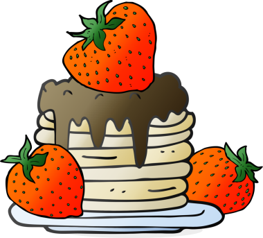 Bir insan tarafından çizilmiş çilekli krep yığını.