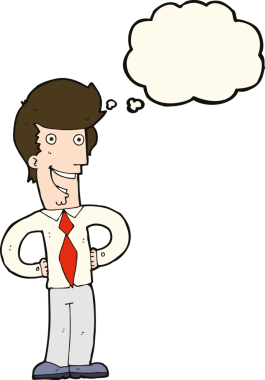 Bir insan tarafından çizilmiş düşünce balonlu mutlu adam çizgi filmi.