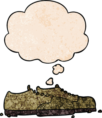 Düşünce baloncuklu çizgi film ayakkabıları bir insan tarafından çizilmiş grunge desen tarzı