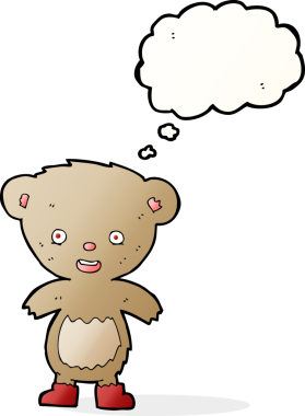 Bir insan tarafından çizilmiş düşünce balonlu oyuncak ayı.