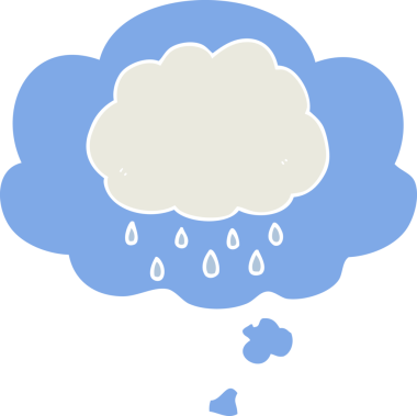 Düşünce baloncuğu olan karikatür yağmur bulutu insan tarafından çizilmiş.