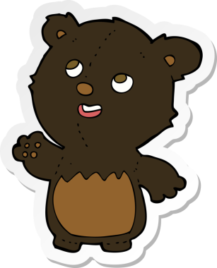 Bir insan tarafından çizilmiş mutlu küçük oyuncak ayının çıkartması.