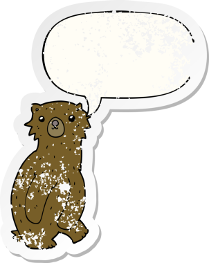 Konuşma baloncuğu olan çizgi film ayısı bir insan tarafından çizilmiş sıkıntılı eski bir çıkartma