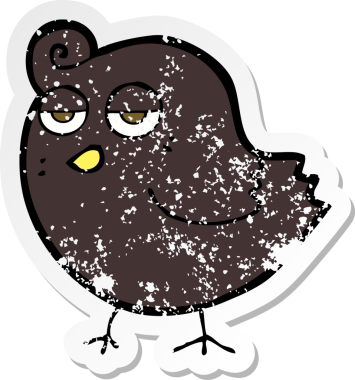 Bir insan tarafından çizilmiş karikatür kuşunun gerilmiş çıkartması.