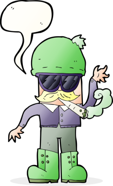 Bir insan tarafından çizilmiş konuşma balonlu ot içen çizgi film adamı.