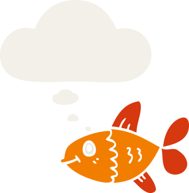 Düşünce baloncuklu çizgi film balığı insan tarafından çizilmiş.