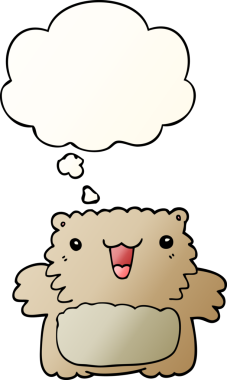 Bir insan tarafından çizilmiş yumuşak eğimli düşünce baloncuklu çizgi film ayısı.