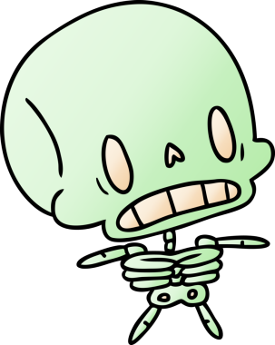 gradyan çizgi film çizimi kawaii bir insan tarafından çizilmiş sevimli ölü iskelet