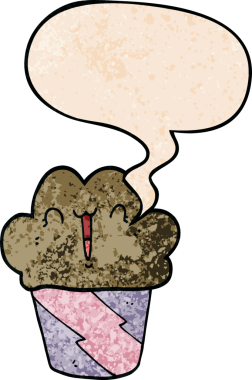 Bir insan tarafından çizilmiş, yüz ifadeli, retro desenli bir kek.