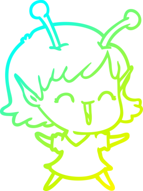 Soğuk gradyan çizgisi, bir insan tarafından çizilmiş gülen uzaylı bir kızın çizimi.