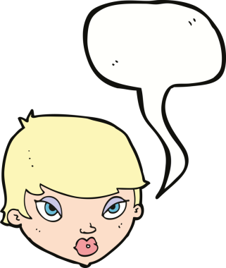 Bir insan tarafından çizilmiş konuşma balonu olan, etkilenmemiş bir kadın çizgi filmi.