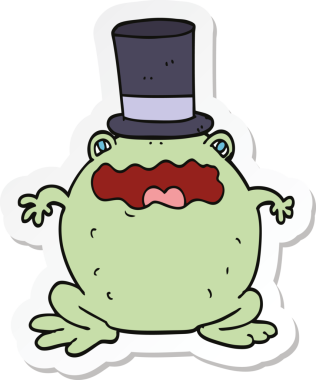 Bir insan tarafından çizilmiş silindir şapkalı bir kurbağa çıkartması.