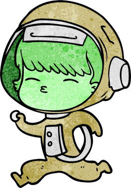 Bir insan tarafından çizilmiş meraklı koşu astronotu çizgi filmi.