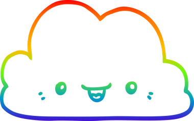 Gökkuşağı gradyan çizgisi bir insan tarafından çizilmiş şirin bir karikatür bulutu