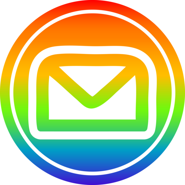 bir insan tarafından çizilmiş gökkuşağı gradyanı olan zarf harfli dairesel simge