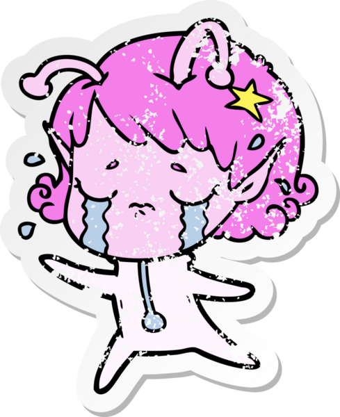 Bir insan tarafından çizilmiş, ağlayan uzaylı bir kızın sıkıntılı çıkartması.