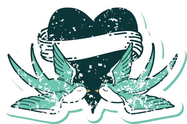 Kederli sembolik dövme stili kırlangıçlar ve bir insan tarafından çizilmiş sancaklı kalp.