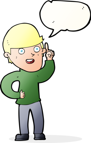 Bir insan tarafından çizilmiş konuşma baloncuğu fikri olan çizgi film çocuğu.