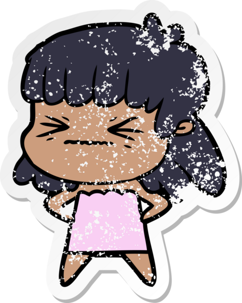 Bir insan tarafından çizilmiş kızgın bir kızın sıkıntılı çıkartması.