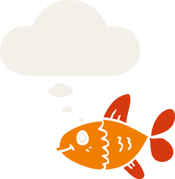 Düşünce baloncuklu çizgi film balığı insan tarafından çizilmiş.