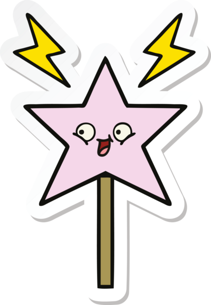 Bir insan tarafından çizilmiş şirin bir çizgi film sihirli değneğinin çıkartması.