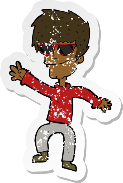 Bir insan tarafından çizilmiş havalı bir adamın salladığı karikatürün gerilimli yapıştırması.