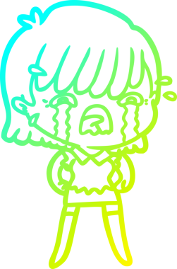 Bir insan tarafından çizilmiş ağlayan bir çizgi film kızı çizimi.