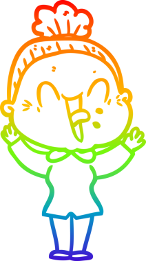 Gökkuşağı gradyan çizgi çizimi Bir insan tarafından çizilmiş mutlu yaşlı kadın