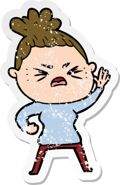 Bir insan tarafından çizilmiş kızgın bir karikatür çıkartması.