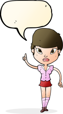 Bir insan tarafından çizilmiş konuşma baloncuğu fikri olan bir karikatür kadın.