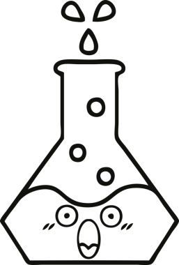 Bir insan tarafından çizilmiş bir bilim şişesinin çizgi çizimi.