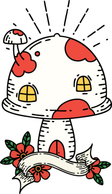 Bir insan tarafından çizilmiş dövmeli mantar pankartı.