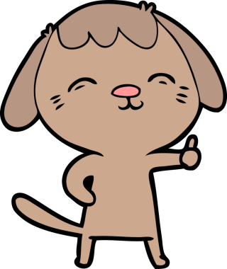 Mutlu çizgi film köpekleri bir insan tarafından çizilmiş başparmak işareti veriyor.