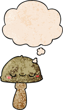 Bir insan tarafından çizilmiş grunge desenli düşünce baloncuklu mantar.