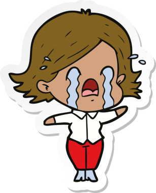 Bir insan tarafından çizilmiş, ağlayan bir karikatür kadının çıkartması.