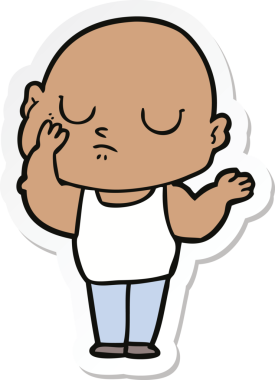 Bir insan tarafından çizilmiş kel bir adamın çıkartması.