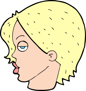 Bir insan tarafından çizilmiş kaşlarını kaldıran çizgi filmdeki kadın.