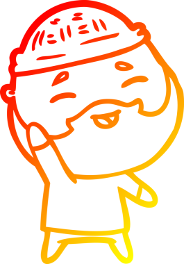 Bir insan tarafından çizilmiş mutlu sakallı bir adamın çizgi çizimi.