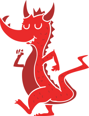 Bir insan tarafından çizilmiş düz renkli çizgi film sevimli ejderha.