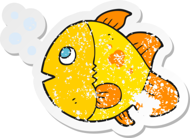 Bir insan tarafından çizilmiş karikatür balığının geriletilmiş çıkartması.